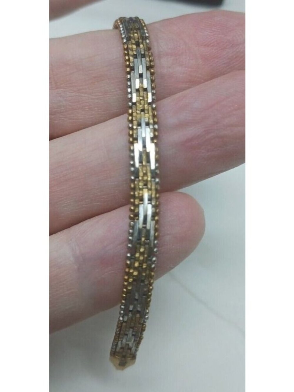2 Tone Sterling Silver Gold Vermeil Riccio Bracelet 7.25" VTG Italy #G6
